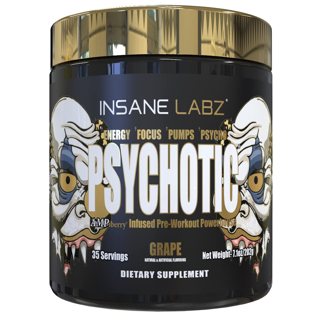 Insane Labz Psychotic Gold, High Stimulant Pre Workout Powder, Extreme Lasting Energy Focus, Pumps and Endurance with Beta Alanine, DMAE Bitartrate, NO Booster (35 Servings, Watermelon)