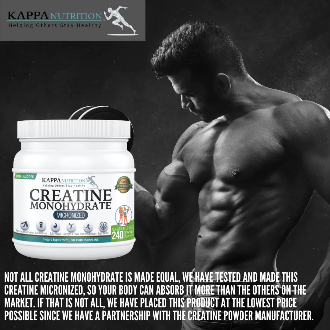 Kappa Nutrition Creatine Monohydrate Powder, Pure Amino Acid Formula, Supports Muscle Strength, Cellular Energy & Mental Focus* Gluten-Free, Keto, 2.25g per Scoop, 240 Servings, Net Wt. 1.32 LB (600g) KAPPA NUTRITION buy australia supplements