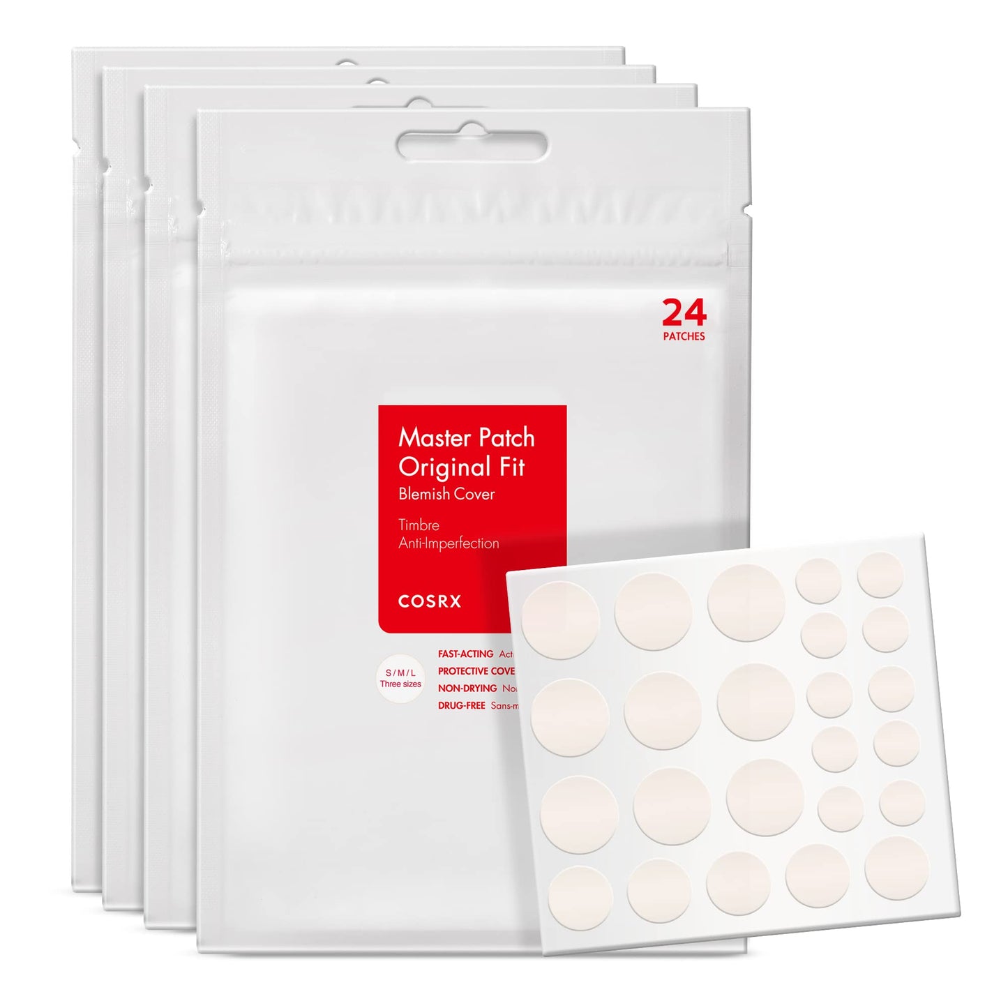 COSRX Acne Pimple Patch (96) Absorbing Hydrocolloid Original 3 Size Patches for Blemishes and Zits Cover COSRX