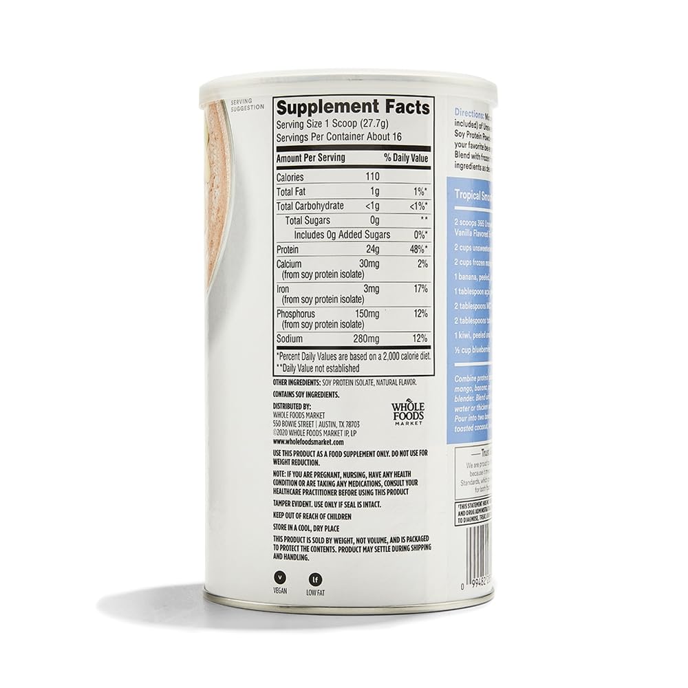 365 by Whole Foods Market, Soy Protein Powder, Unsweetened Vanilla Flavor, 15.63 oz 365 by Whole Foods Market buy australia supplements