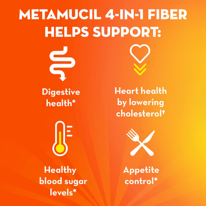 Metamucil On-the-Go Packets, Sugar-Free, 44 Packets, 4-in-1 Psyllium Husk Fiber Supplement, Orange Flavored, Individual Servings Great for Travel Metamucil