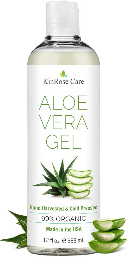 KinRose Care, 12oz Organic Aloe Vera Gel for Face, Skin, Hair & Sunburn Relief - From 100 Percent Pure Aloe Vera KinRose Care