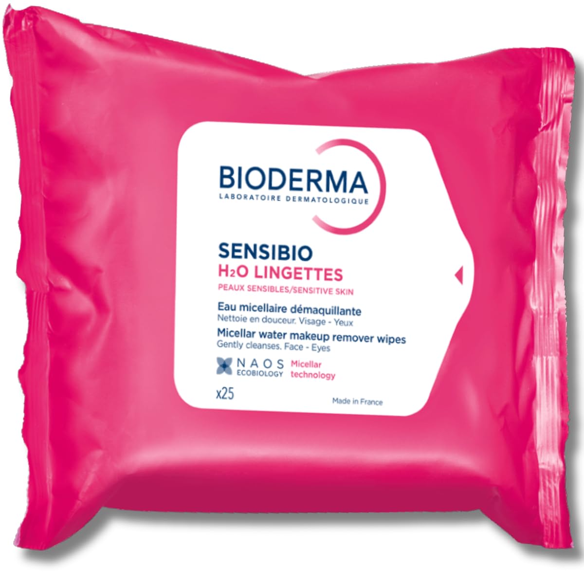 Bioderma Sensibio H2O Makeup Wipes, Cleansing and Makeup Removing, Skin Soothing for Sensitive Skin, 25 Wipes Bioderma