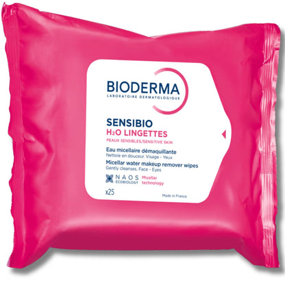 Bioderma Sensibio H2O Makeup Wipes, Cleansing and Makeup Removing, Skin Soothing for Sensitive Skin, 25 Wipes Bioderma