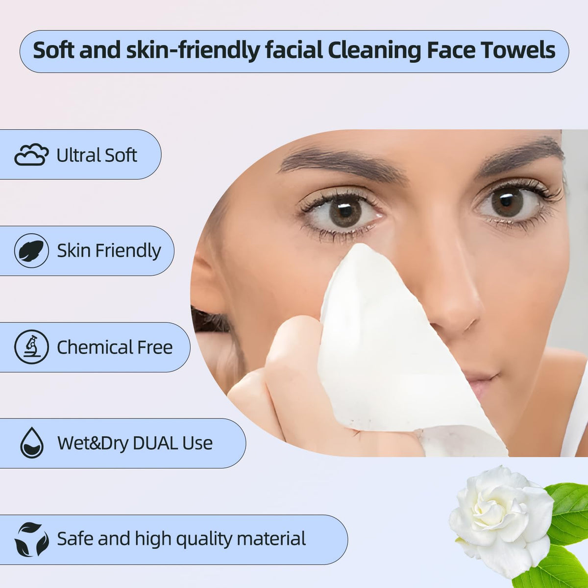 Disposable Face Towels,Viscose Biodegradable Large Dry Wipes,Super Soft & Thick Face Cleansing Towels,Daily Facial Tissues for Sensitive Skin, Makeup Removing,Facial Clean,Nursing,Travel (50 Count) PUPUPE