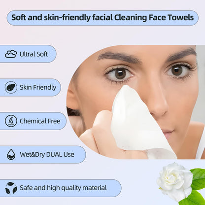 Disposable Face Towels,Viscose Biodegradable Large Dry Wipes,Super Soft & Thick Face Cleansing Towels,Daily Facial Tissues for Sensitive Skin, Makeup Removing,Facial Clean,Nursing,Travel (50 Count) PUPUPE