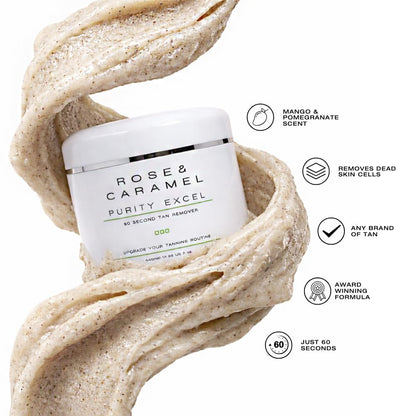 Rose & Caramel Purity Excel 60 Second Miracle Express Self Tan Remover & Exfoliating Tan Eraser Body Scrub 14.89 Fl Oz (440ml) Rose & Caramel