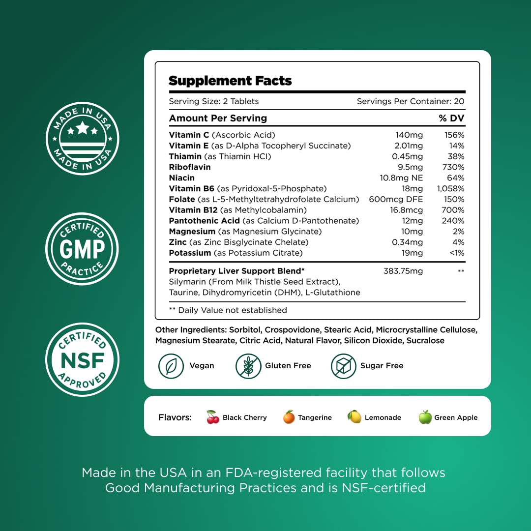 H-PROOF The Anytime You Drink Vitamin, Liver Health & Immunity Support with Electrolytes, Milk Thistle, and Vitamins B & C - 40 Chewable Tablets H-PROOF