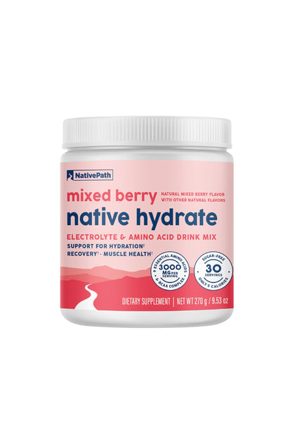 NativePath Hydrate, Zero Sugar, Electrolytes Powder with BCAAs, Mixed Berry Hydration, Keto & Paleo Friendly, 30 Servings NativePath