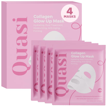 Quasi Bio-Collagen Face Mask Overnight – Hydrating Korean Sheet Mask – Niacinamide & Low Molecular Collagen – Firming & Smoothing Skincare for All Skin Types – 4 Masks Quasi