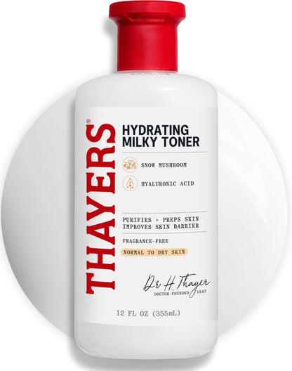 THAYERS Milky Face Toner Skin Care with Snow Mushroom Tremella and Hyaluronic Acid, Natural Gentle Facial Toner, for Dry and Sensitive Skin, 355mL THAYERS