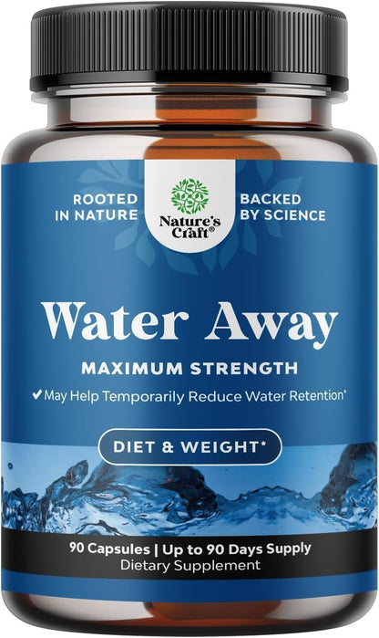 Water Away Herbal Diuretic Pills High Strength - Fluid Retention Supplement with Dandelion Leaf Extract & Green Tea for Bloating Relief for Women & Men - Capsules for Leg & Feet Swelling - 90 Count Gsupps Australia