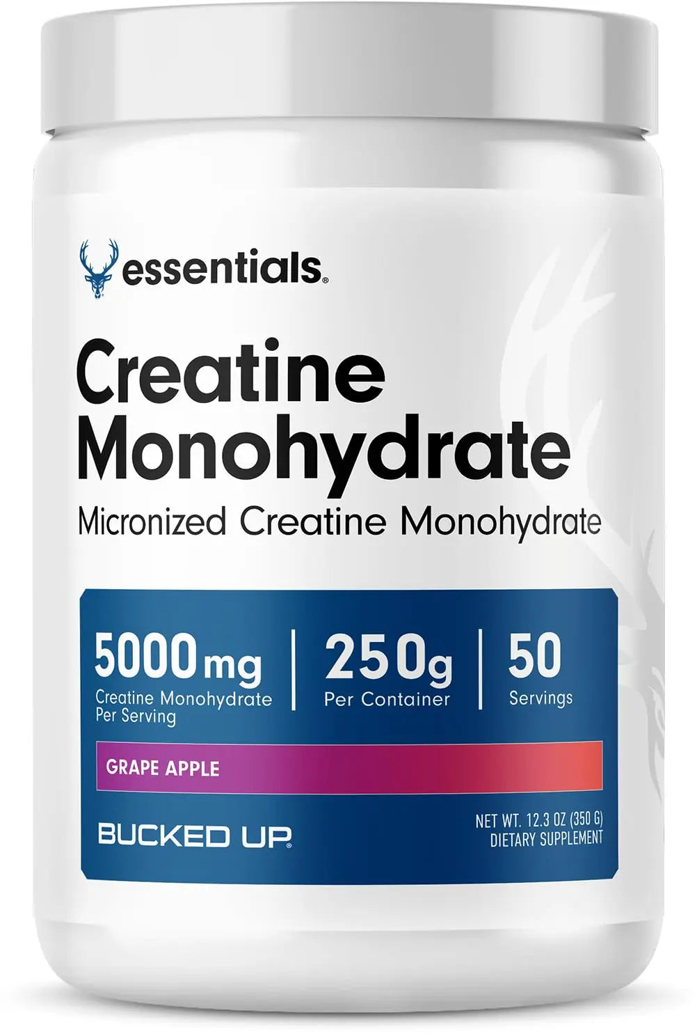 Bucked Up Grape Apple Creatine for Women and Men - Easy to Mix Vegetarian - Flavored Creatine Monohydrate Powder - Made in USA - 5G Per Serving - 50 Servings - 250 Grams Per Container Bucked Up