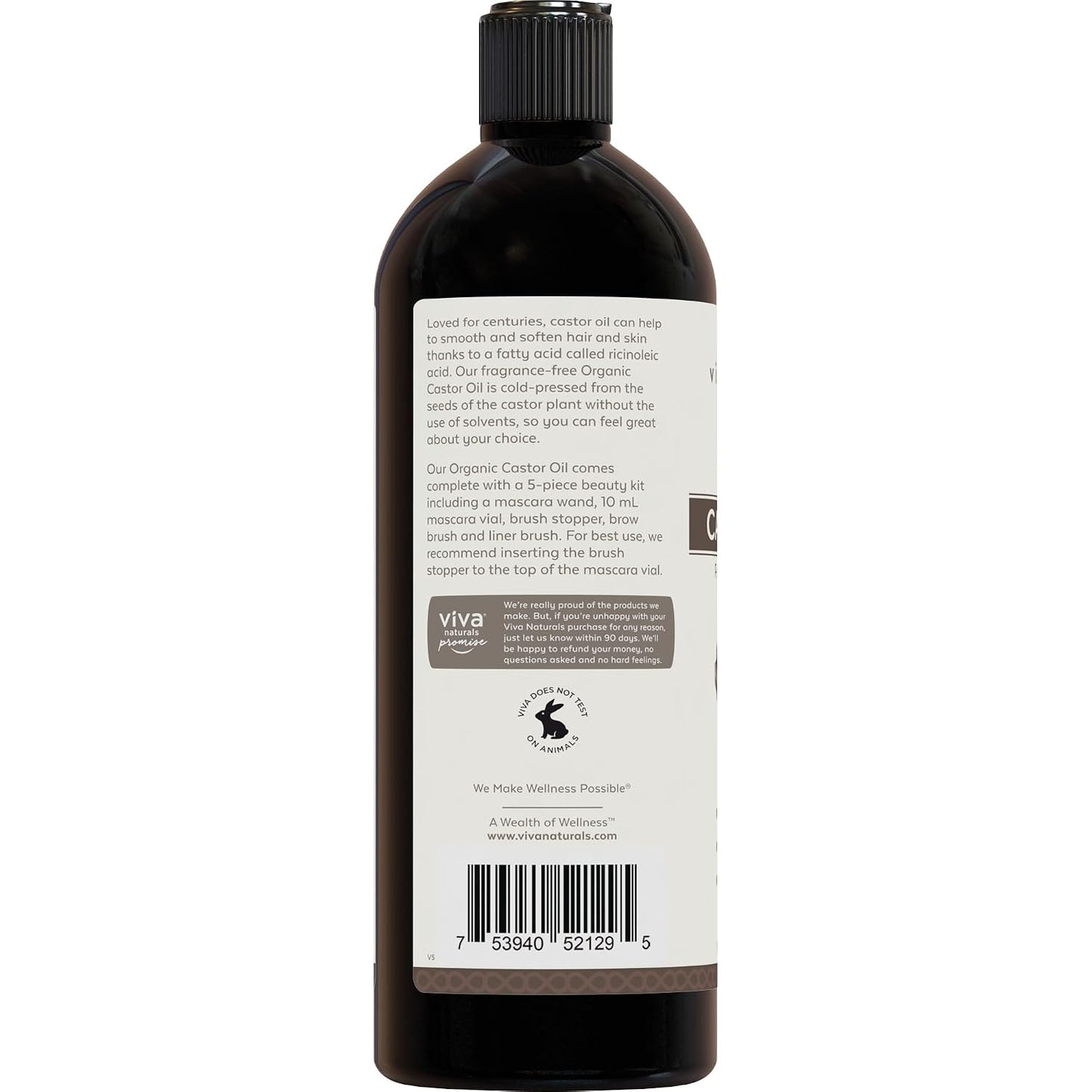 Viva Naturals Organic Castor Oil, Cold-Pressed, 16 fl oz – For Face, Hair, Eyelashes, USDA Organic, Non-GMO - With Beauty Kit Gsupps Australia