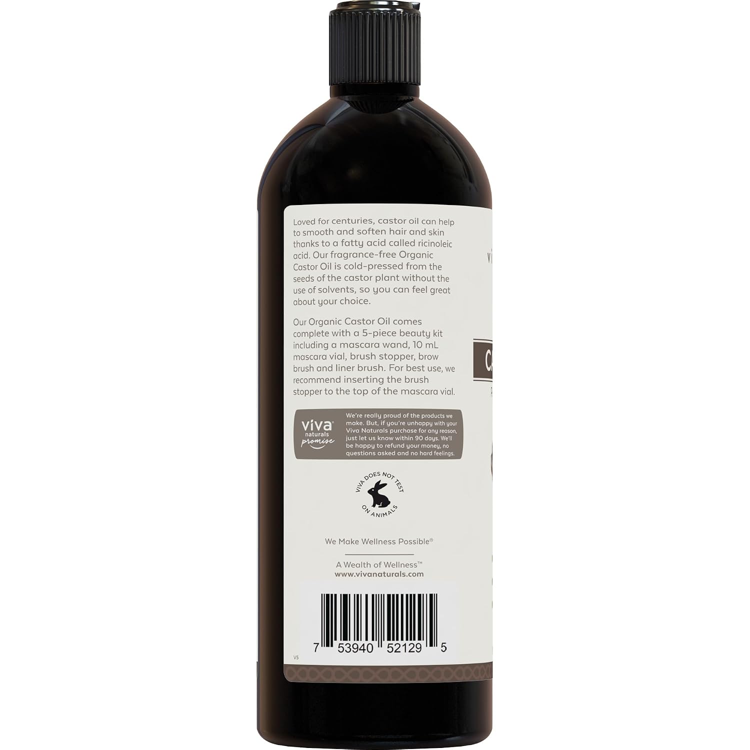 Viva Naturals Organic Castor Oil, Cold-Pressed, 16 fl oz – For Face, Hair, Eyelashes, USDA Organic, Non-GMO - With Beauty Kit Gsupps Australia