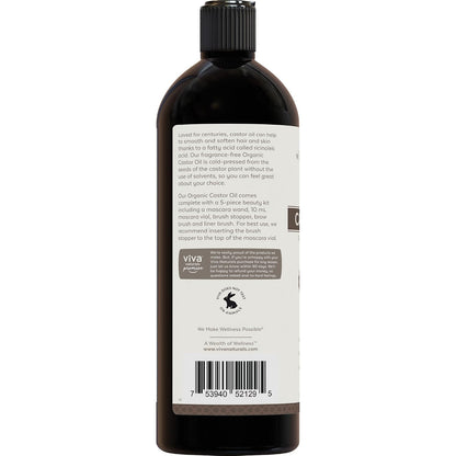 Viva Naturals Organic Castor Oil, Cold-Pressed, 16 fl oz – For Face, Hair, Eyelashes, USDA Organic, Non-GMO - With Beauty Kit Gsupps Australia