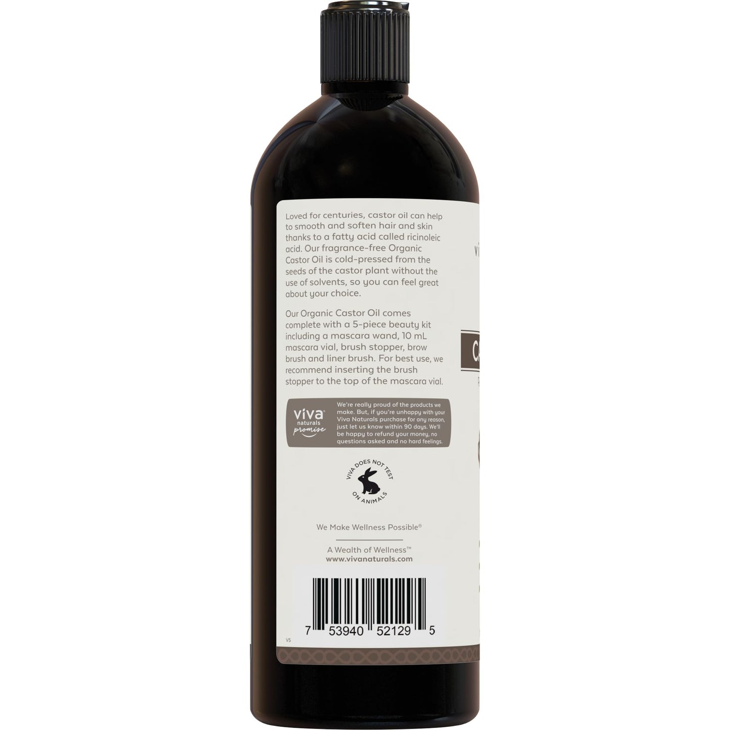 Viva Naturals Organic Castor Oil, Cold-Pressed, 16 fl oz – For Face, Hair, Eyelashes, USDA Organic, Non-GMO - With Beauty Kit Gsupps Australia