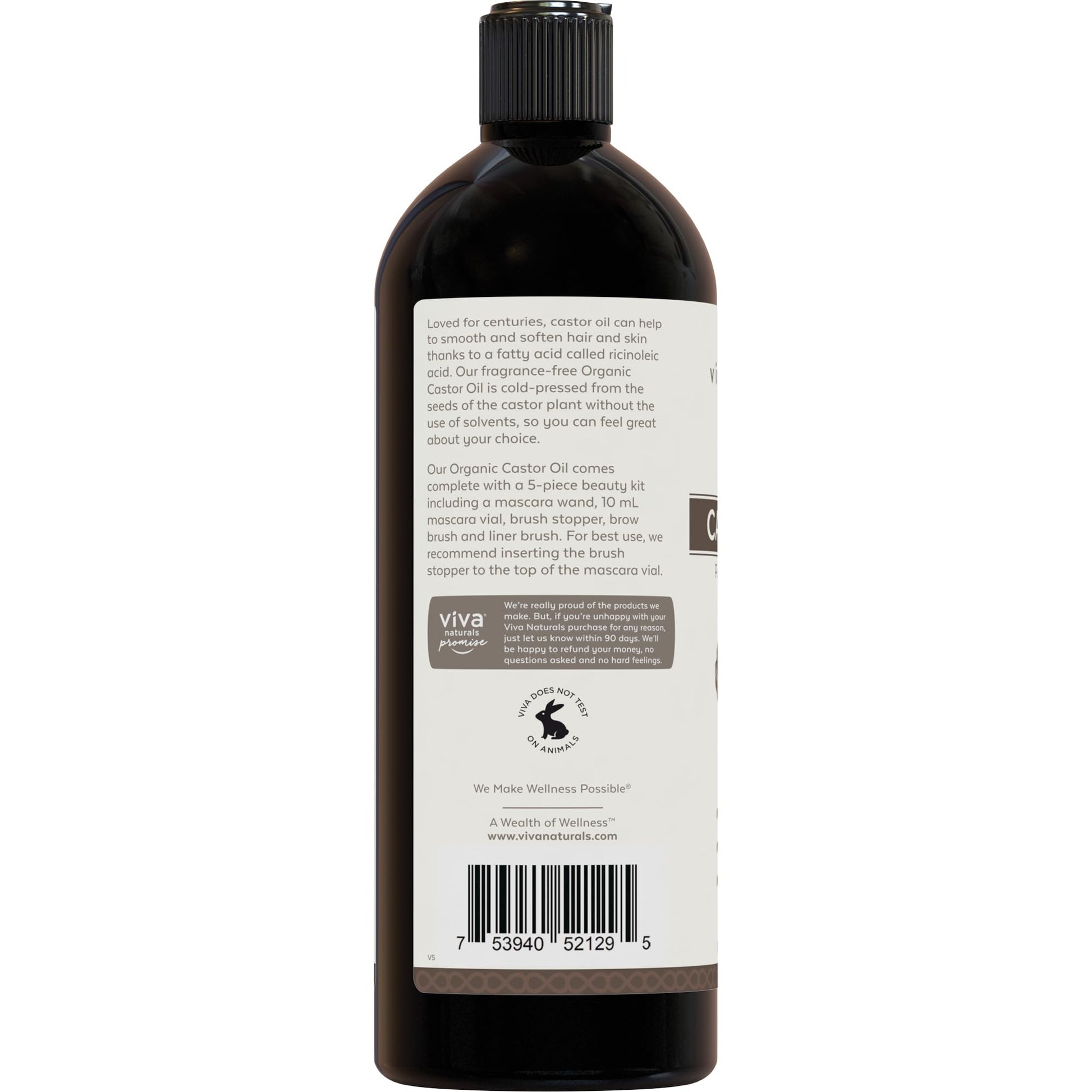 Viva Naturals Organic Castor Oil, Cold-Pressed, 16 fl oz – For Face, Hair, Eyelashes, USDA Organic, Non-GMO - With Beauty Kit Gsupps Australia