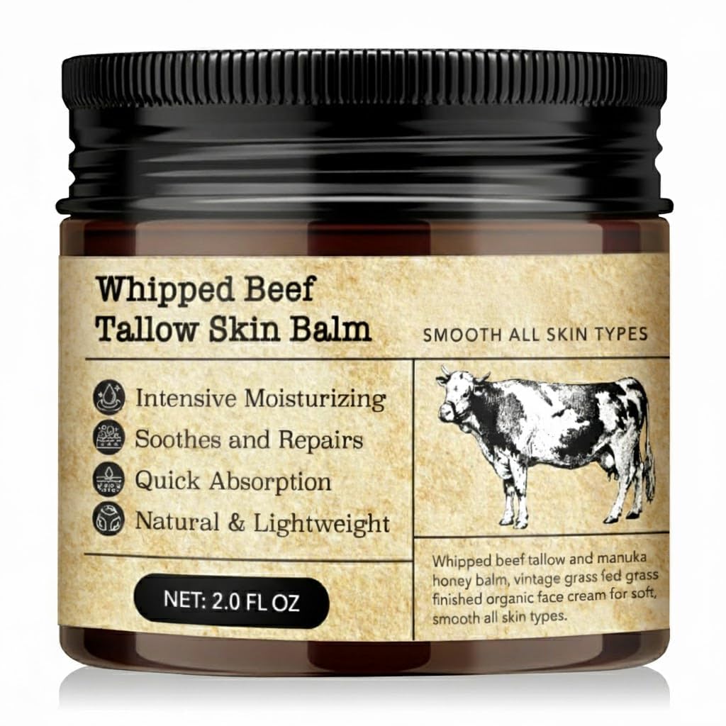 MTGBO Beef Tallow Honey Balm for Sensitive Skin: Organic Grass-Fed Whipped Tallow Moisturizer with Manuka Honey, Olive Oil, Jojoba Oil & Vitamin E, Non-Greasy Face and Body Cream, 2 oz MTGBO