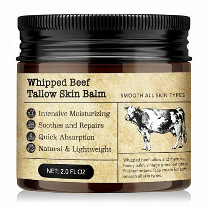 MTGBO Beef Tallow Honey Balm for Sensitive Skin: Organic Grass-Fed Whipped Tallow Moisturizer with Manuka Honey, Olive Oil, Jojoba Oil & Vitamin E, Non-Greasy Face and Body Cream, 2 oz MTGBO
