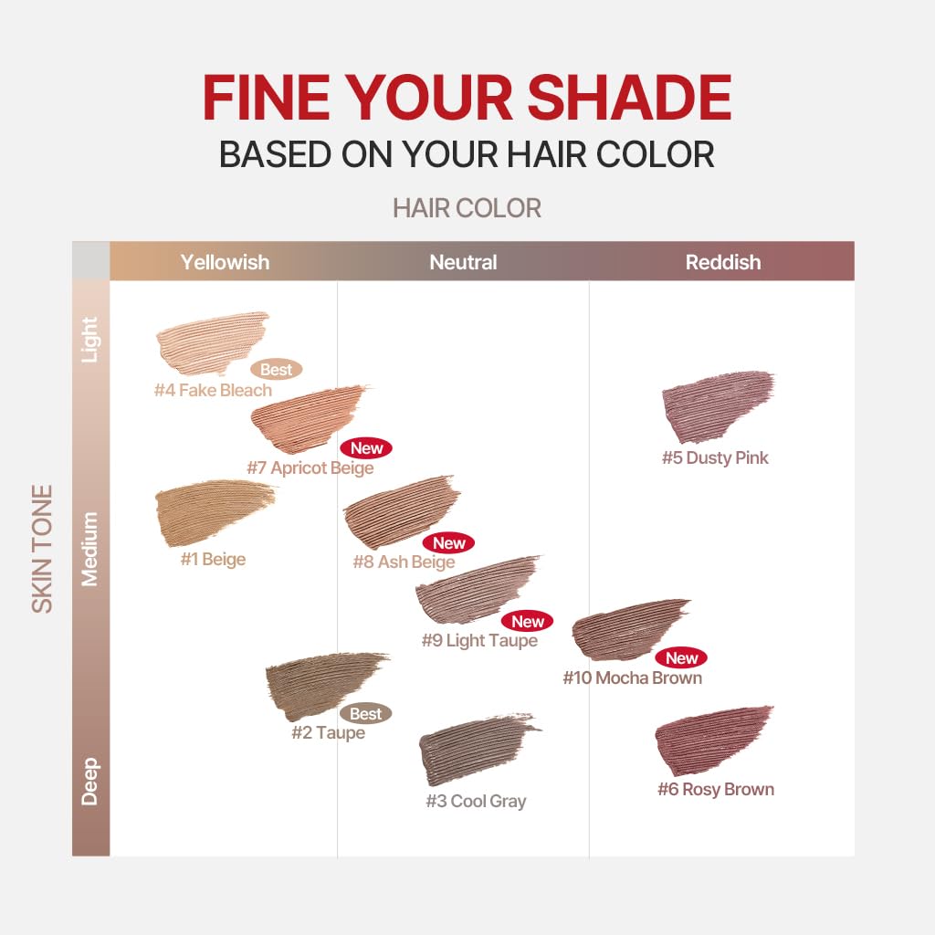 Espoir The Brow Color Fixing Cara #4 Fake Bleach | Easy Fixing without Clumping with Skinny Brush, Long-Lasting & Smudge-proof Eyebrow Mascara, Soft Mood Coloring Tinted Gel, Korean Makeup, 0.1 Fl Oz. Espoir