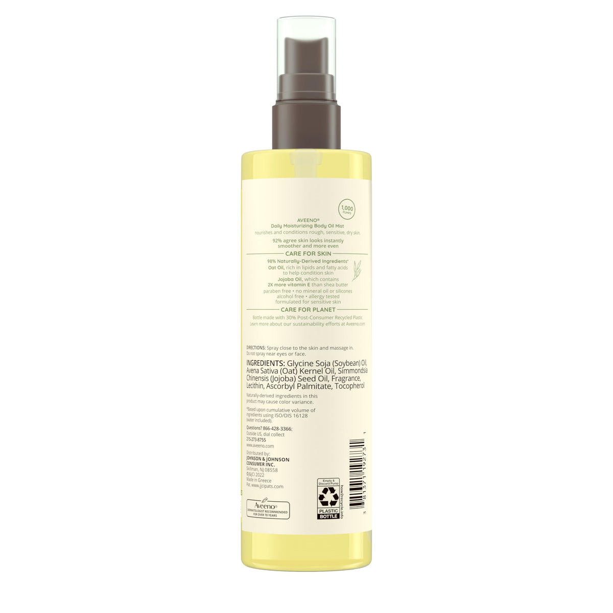 Aveeno Daily Moisturizing Body Oil Mist with Oat Oil and Jojoba Oil for Rough, Dry, Sensitive Skin, Nourishing Body Spray for Smoother, More Even Skin, Paraben- & Silicone-Free, 6.7 fl. oz Aveeno