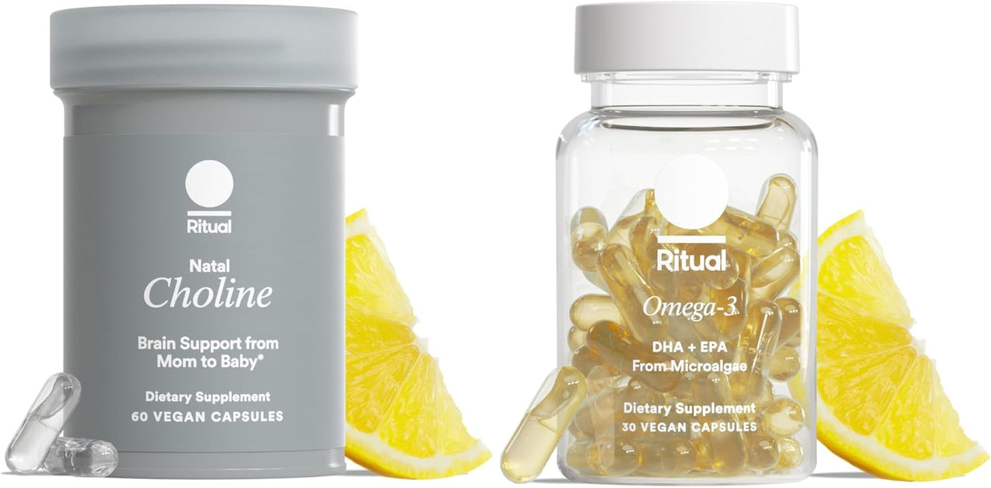 Ritual Natal Choline and Vegan Omega 3 Supplement Bundle - Support Baby's Cognitive Function When Taken During Pregnancy and Postpartum - Bioavailable Omega-3 DHA and EPA - 30 Servings