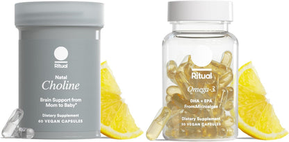 Ritual Natal Choline and Vegan Omega 3 Supplement Bundle - Support Baby's Cognitive Function When Taken During Pregnancy and Postpartum - Bioavailable Omega-3 DHA and EPA - 30 Servings