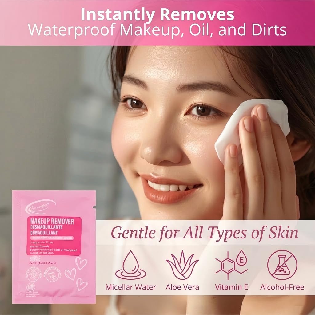 Air Jungles Pink Micellar Makeup Remover Wipes 25 Ct, Individually Wrapped Air Jungles