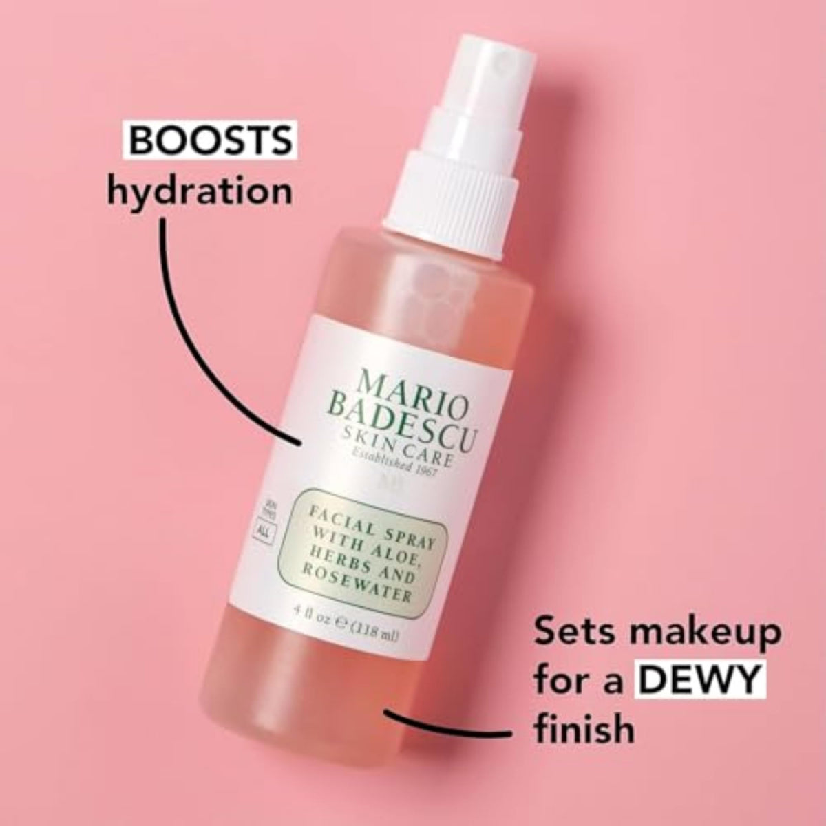 Mario Badescu Facial Spray with Aloe, Herbs and Rose Water for All Skin Types, Face Mist that Hydrates, Rejuvenates & Clarifies, 4 FL OZ Mario Badescu