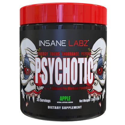 Insane Labz Psychotic, High Stimulant Pre Workout Powder, Extreme Lasting Energy, Focus and Endurance with Beta Alanine, Creatine Monohydrate DMAE, 35 Srvgs (Fruit Punch)