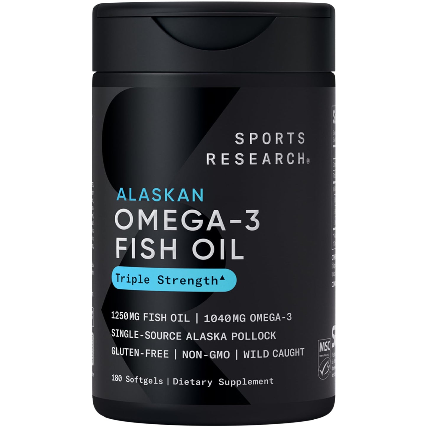 Sports Research® Omega-3 Fish Oil 1250mg from Wild Alaska Pollock, 90 Count | Always Fresh Never Fishy | 690mg EPA 260mg DHA per Softgel · Heart & Brain Health* · MSC Certified Sustainable - 90 Servings Gsupps Australia