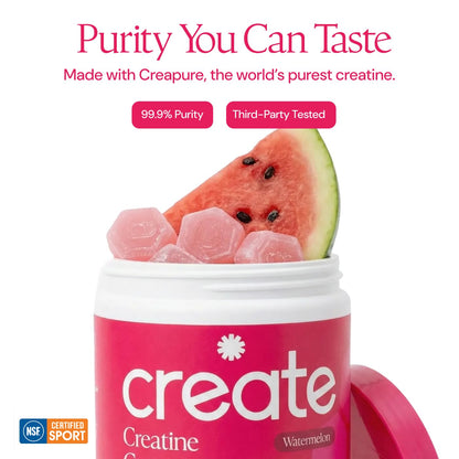 Create Creatine Monohydrate Gummies for Men & Women, Boost Focus, Strength, and Endurance, Anti-Melting Formula, Vegan, Gluten-Free, Non-GMO Create