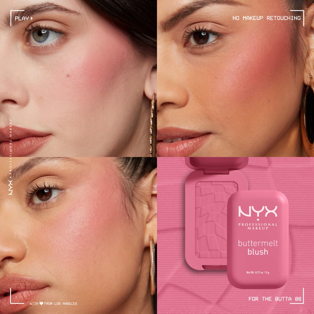NYX PROFESSIONAL MAKEUP Buttermelt Powder Blush, Fade and Transfer-Resistant Blush, Up to 12HR Make Up Wear, Vegan Formula - For The Butta NYX PROFESSIONAL MAKEUP