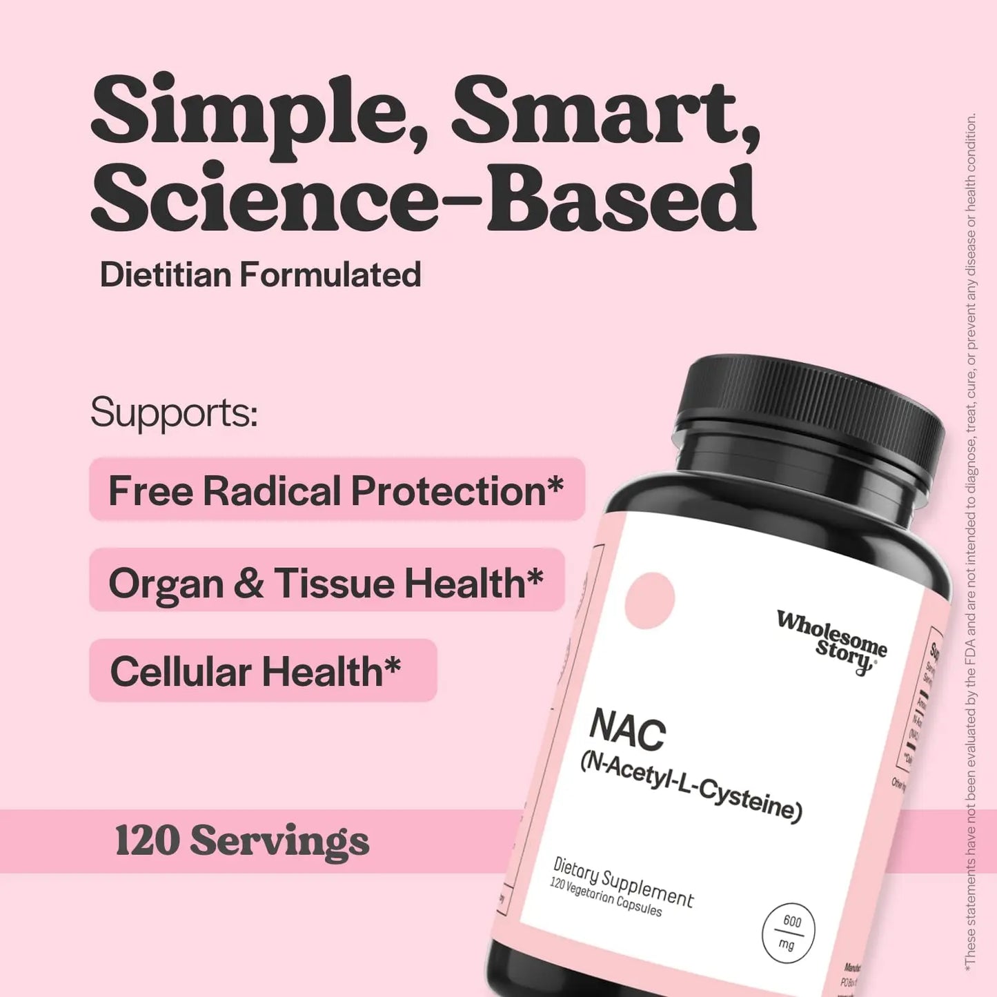 Wholesome Story NAC Supplement N Acetyl Cysteine 600 mg | Liver, Lung & Fertility Support | 120 Capsules | 120 Serving Supply Wholesome Story