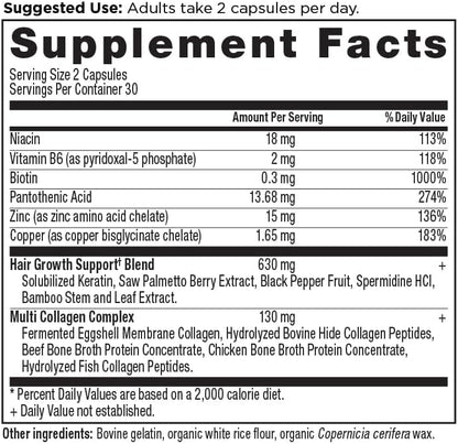 Ancient Nutrition Hair Growth + Collagen Supplement, Hydrolyzed Collagen Peptides, Clinically Studied Superfoods for Hair Growth Support, Thicker, Fuller Hair and Radiant Skin, 60 Count Gsupps Australia