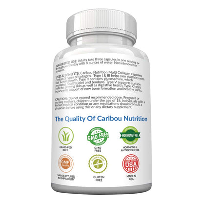 Multi Collagen Pills - 180 Collagen Pills - Type I, II, III, V & X Collagen Capsules - Unique Blend of Collagen Peptides Capsules - Wild Fish, Eggshell, Caribou Nutrition