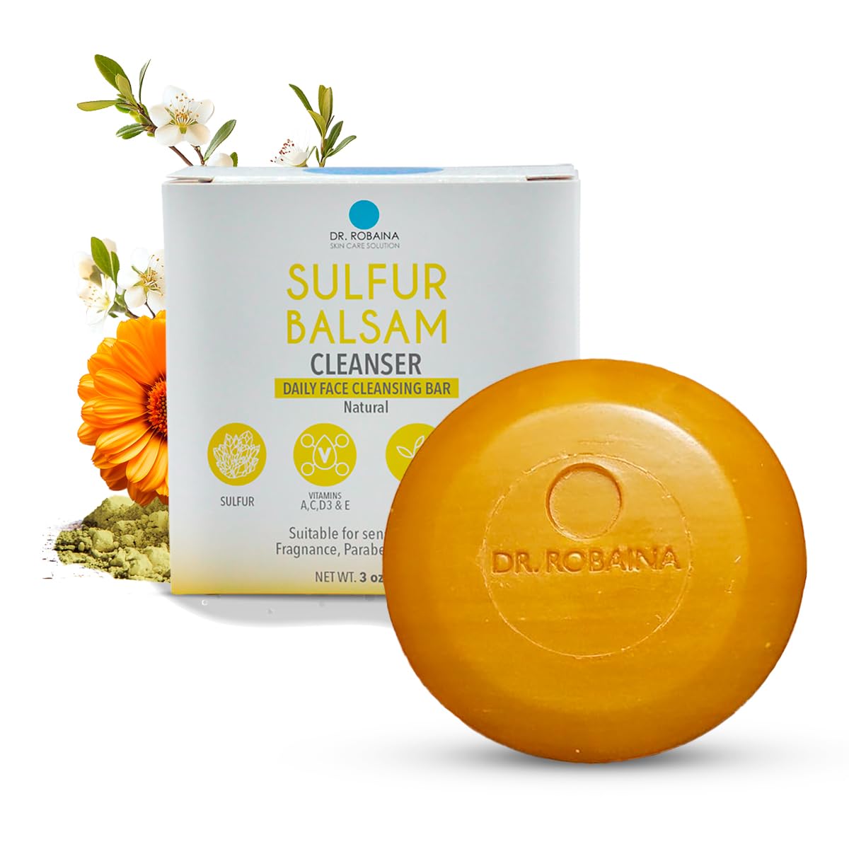 Dr. Robaina Sulfur Balsam Cleansing Bar – Face & Body Soap for Oily, Acne-Prone or Itchy Skin – Gently Exfoliates, Calms Redness & Removes Excess Oil – Tea Tree, Calendula & Shea, 4 oz Dr. Robaina buy australia supplements