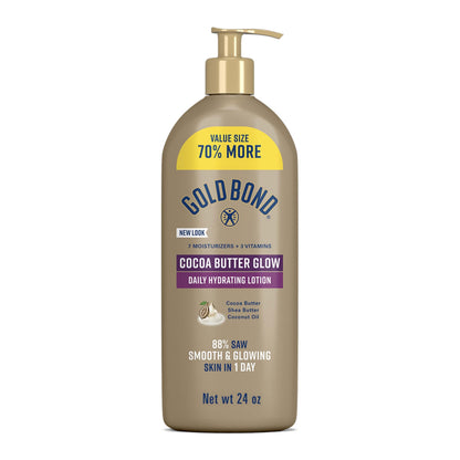 Gold Bond Cocoa Butter Glow Daily Hydrating Lotion for Dry Skin, 24 oz Gold Bond