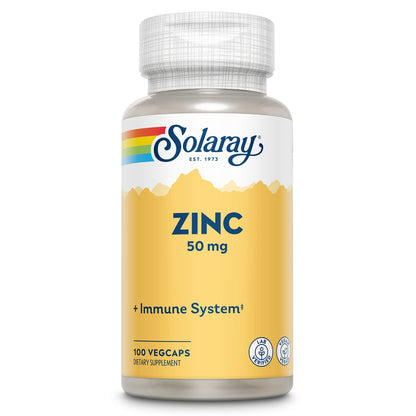 Solaray Zinc 50mg Immune Support Capsules, 100 Count, Vegan, Pumpkin Seed SOLARAY