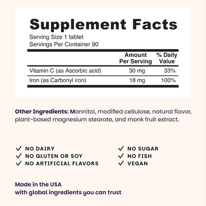EZ Melts Iron - Supplement for Daily Energy & Iron Support - with Vitamin C - No Artificial Flavors - Non-GMO & Vegan - Zesty Orange EZ Melts