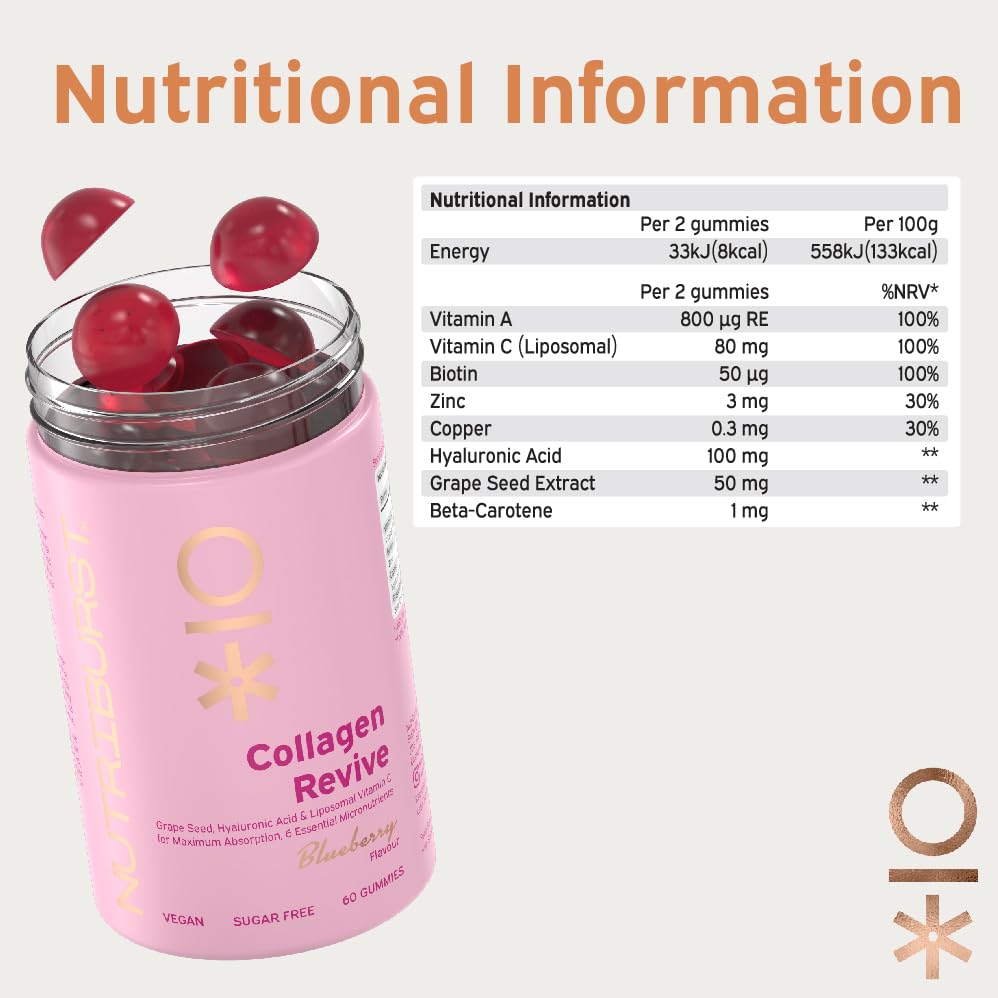 Nutriburst - Vegan Collagen Revive Gummies - Biotin (100µg), Hyaluronic Acid (100mg) + Vitamin C (80mg) Nutriburst buy australia supplements
