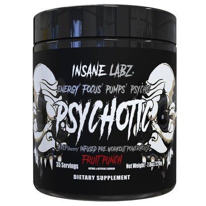 Insane Labz Psychotic Black Edition Mid Stimulant Pre Workout Powder, Energy Focus Pumps, Loaded with Creatine Beta Alanine Taurine Fueled by AMPiberry, 35 Servings (Blue Raspberry)