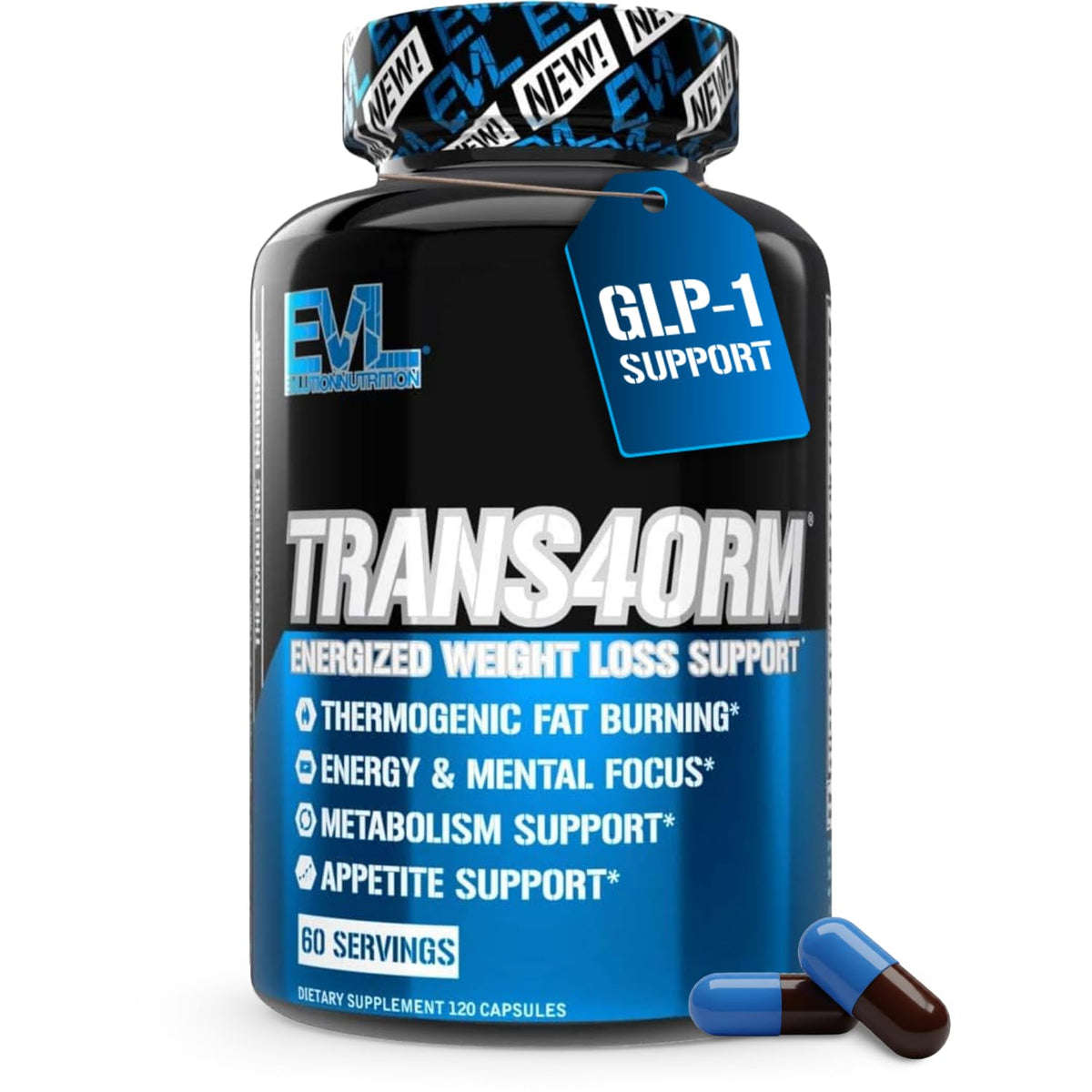 EVL Thermogenic Fat Burner Support - Fast Acting Weight Loss Energy and Appetite Support - Trans4orm Green Tea Supplement Evlution