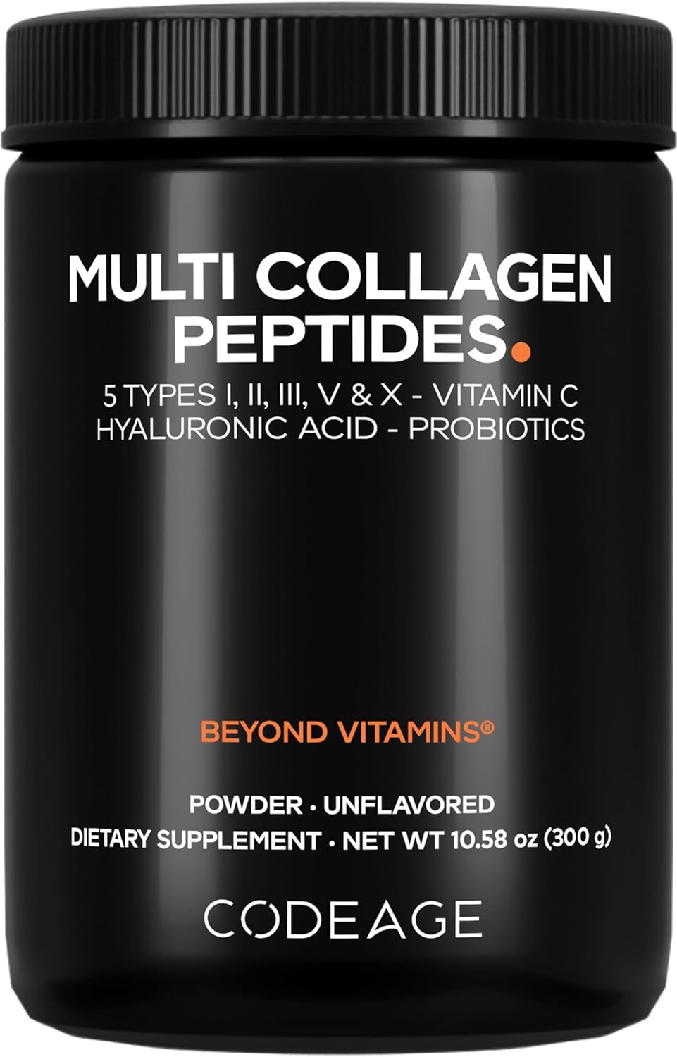 Codeage Multi Collagen Peptides Powder, Probiotics, Vitamin C, 10.58 Oz | Five collagen types with probiotics, vitamin C, hyaluronic acid. Grass-fed, hydrolyzed. Unflavored. Non-GMO.