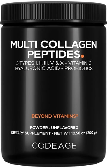 Codeage Multi Collagen Peptides Powder + Probiotics Black Edition, Vitamin C, Hyaluronic Acid Powder Supplement, Grass-Fed, Hydrolyzed, Zero Carbs, Type I, II, III, V & X, Unflavored, 10.58oz Codeage buy australia supplements