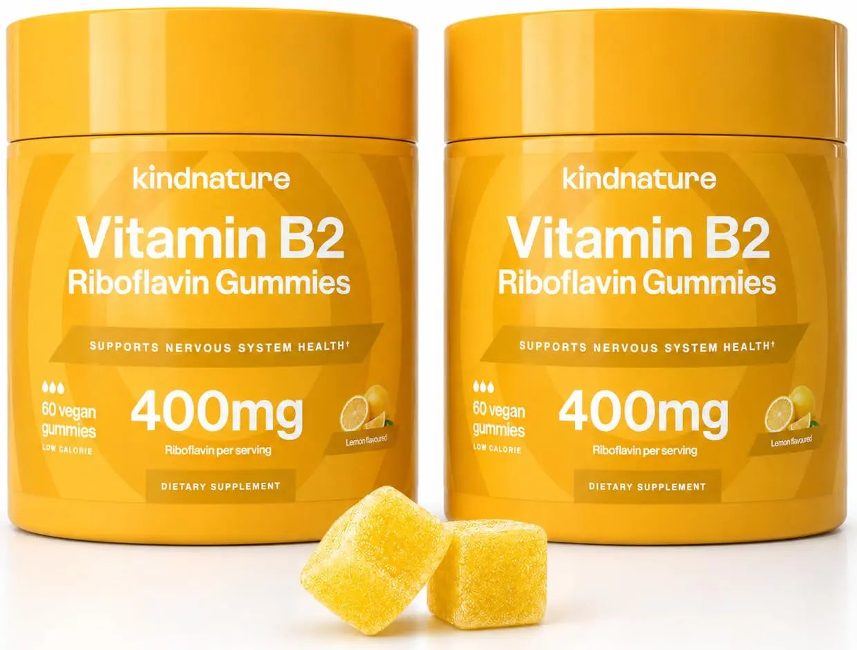 kindnature Vitamin B2 Gummies - Riboflavin 400mg Supplement for Kids & Adults - Non-GMO, Soy & Gluten-Free, Vegan Chewable Gummies (30 Day Supply) (2) kindnature