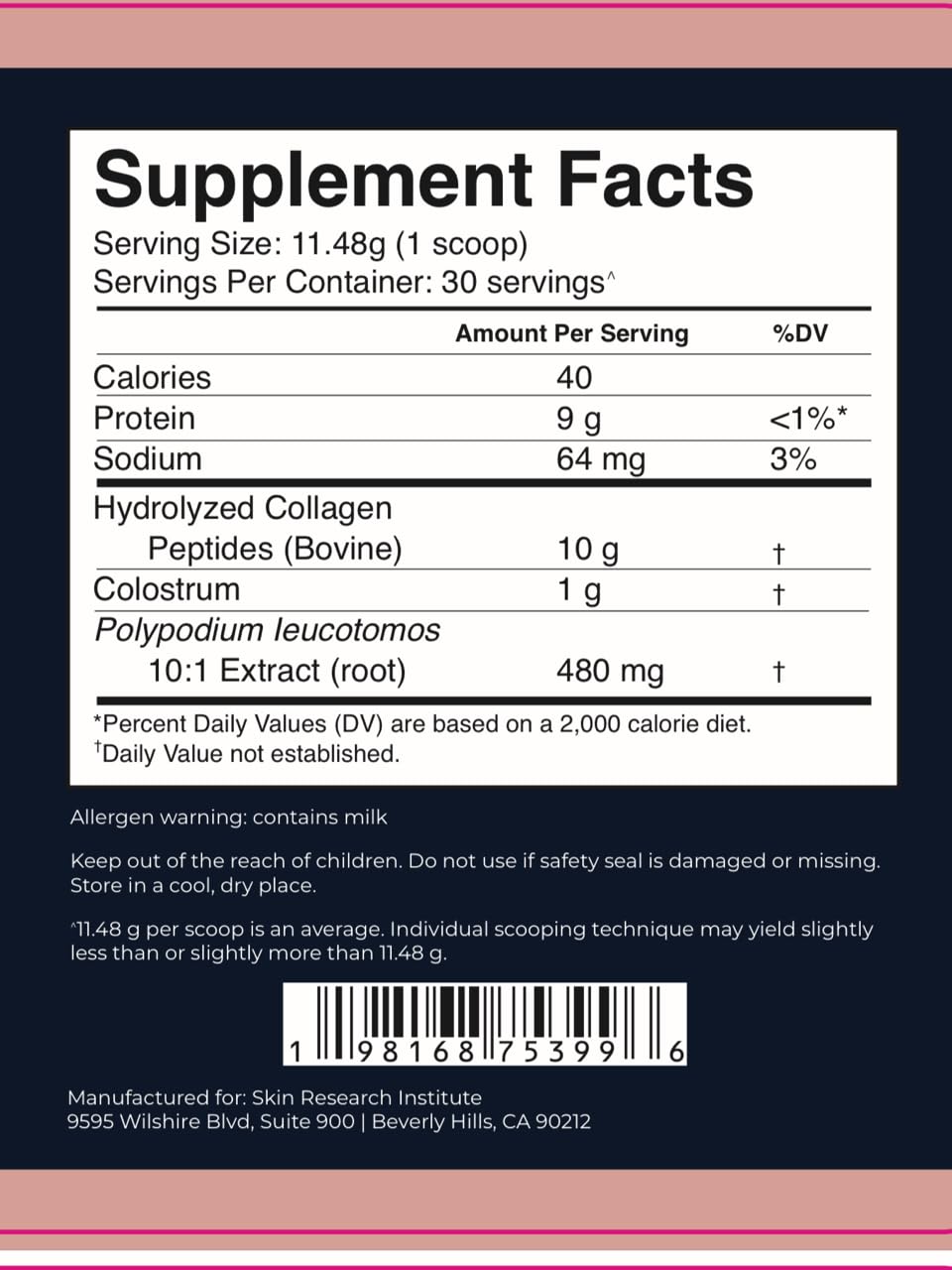SRILabs ColSilk Unflavored Hydrolyzed Collagen Powder with Colostrum and Polypodium - Skin, Hair, Nails, Gut Health and Joint Support - One Scoop Daily | 1 Month Supply Skin Research Institute buy australia supplements