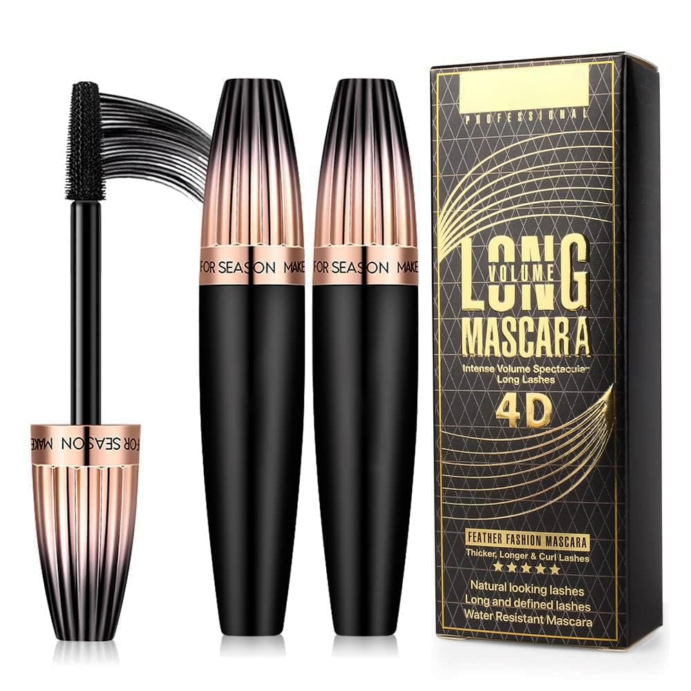 4D Silk Fiber Lash mascara, Waterproof Mascara Black Volume and Length, Natural Lengthening and Thick, Smudge-Proof,No Clumping, Instantly Create The Look of Lash Extensions, All Day Full, 2 Pack Mcukv
