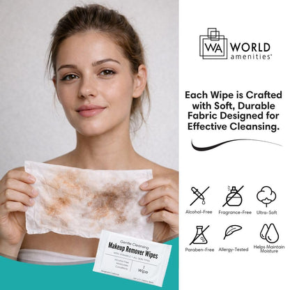 World Amenities Individual Makeup Remover Wipes, 50 Individually Wrapped World Amenities